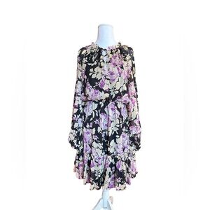Lauren Ralph Lauren Black & Purple Floral Long Sleeve Dress | NWT | Size 2
